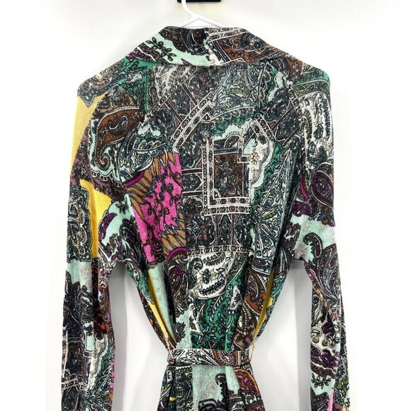 Sundance Paisley Print Linen Cotton Blend Cardigan Tie Front Sweater Small - Picture 7 of 8